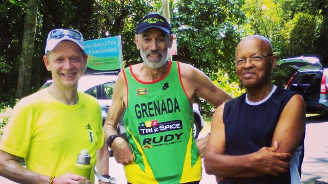 Philip Clift (Centre) ran with me on Day 2. In Crochu, Howard Humphrey (Right) provided a big bottle of spring water. image